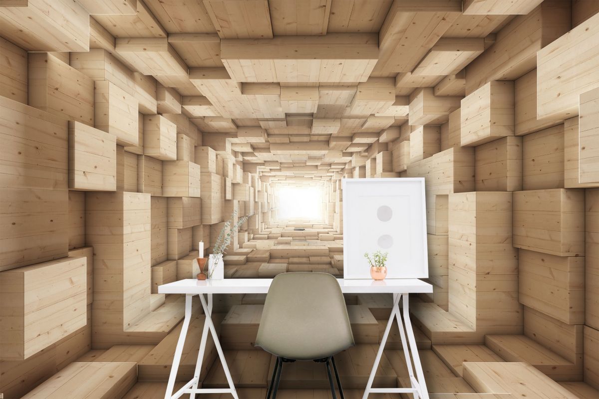 3D tapeta dřevěný tunel (Vel. (šířka x výška) 504 x 310 cm)