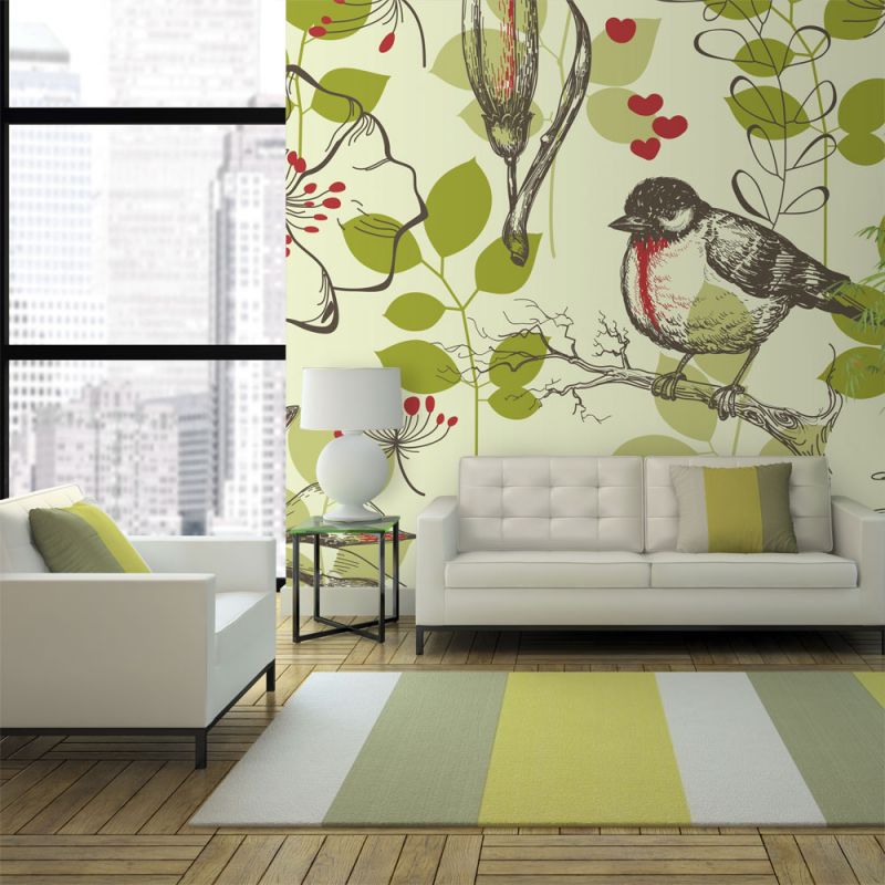Fototapeta - Bird and lilies vintage pattern Artgeist