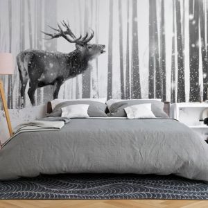 Fototapeta - Deer in the Snow (Black and White)