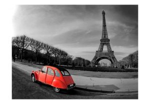 Fototapeta - Eiffel Tower and red car Artgeist